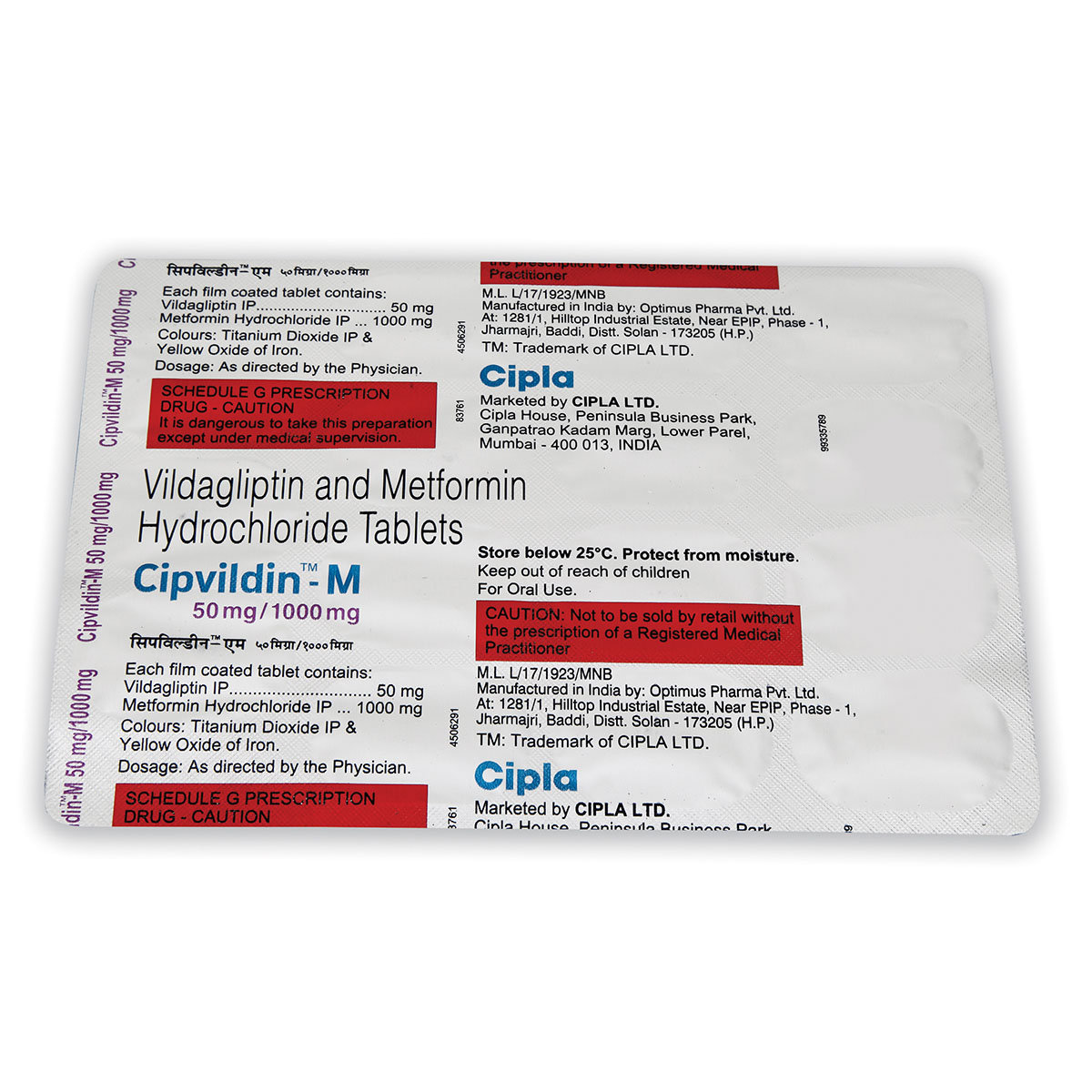 Cipvildin-M 50 mg/1000 mg Tablet 15's, Pack of 15 TabletS Cipvildin-M 50 mg/1000 mg Tablet 15's, Pack of 15 TabletS