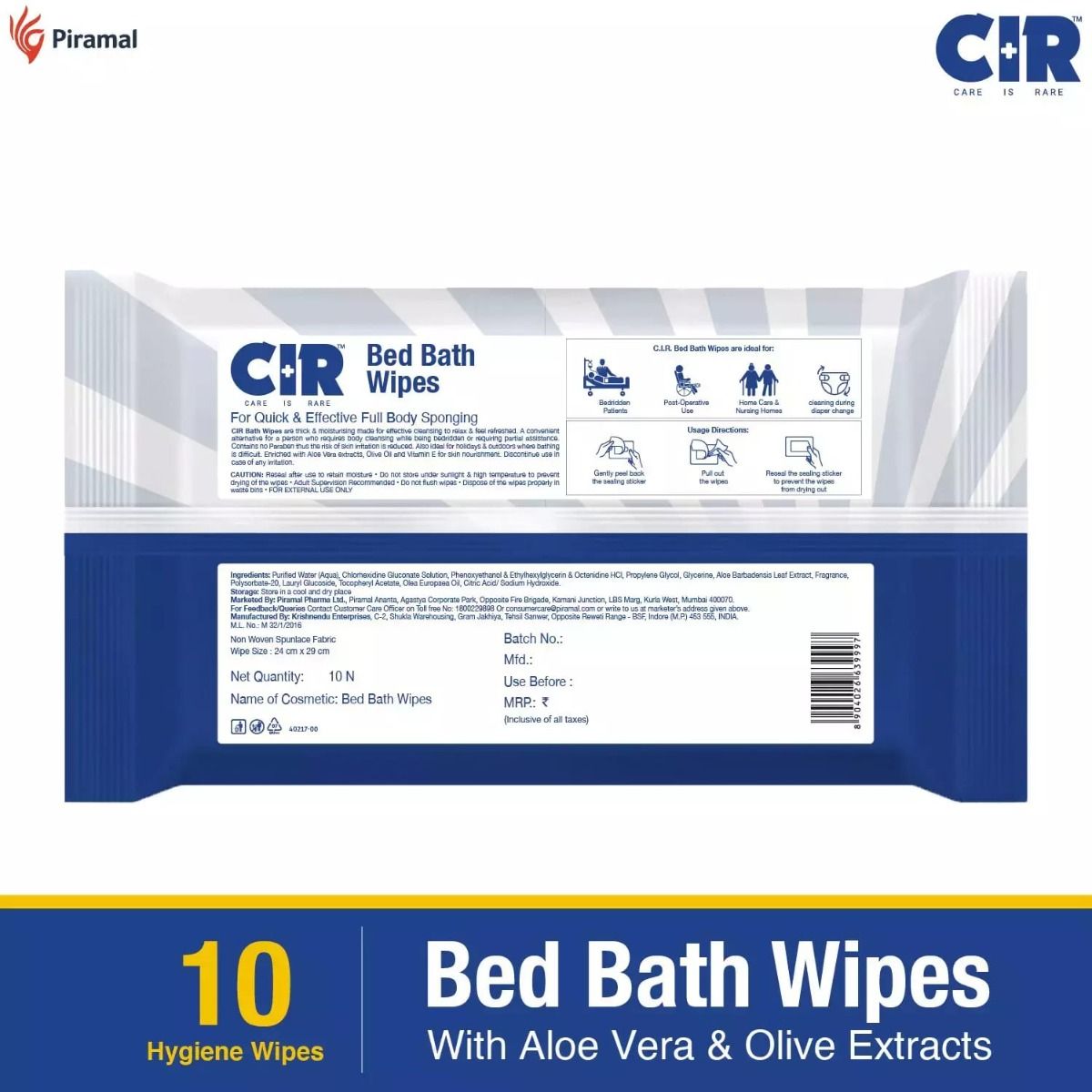 CIR Bed Bath Wipes with Aloe Vera & Olive, 10 Count Price, Uses, Side