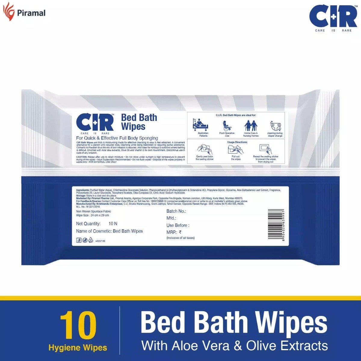CIR Bed Bath Wipes 10 Count | With Aloe Vera & Olive Extracts | Germ Protection | pH Balanced | For Full Body Sponging, Pack of 1 CIR Bed Bath Wipes 10 Count | With Aloe Vera & Olive Extracts | Germ Protection | pH Balanced | For Full Body Sponging, Pack of 1