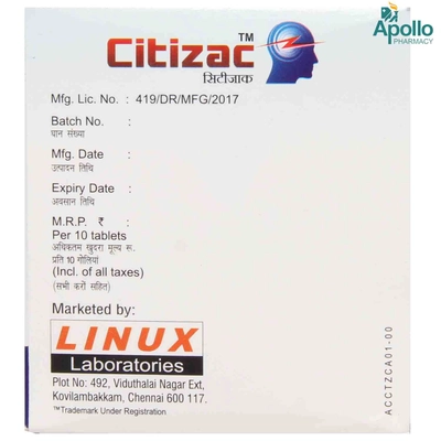 Citizac Tablet 10's, Pack of 10 TabletS