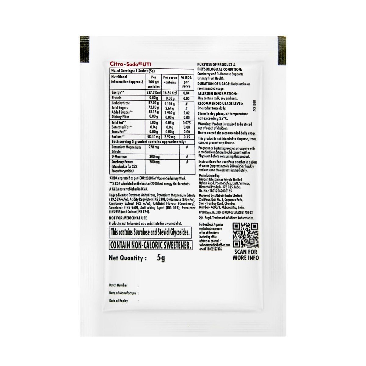 Citro-Soda UTI Adult Cranberry Powder 5 gm, Pack of 1 Citro-Soda UTI Adult Cranberry Powder 5 gm, Pack of 1