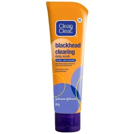 Clean & Clear Blackhead Clearing Daily Scrub 80 gm | Natural Apple Extract & Pure Rice Technology | Gentle Exfoliates | Removes Blackhead | Oil Free | For Smooth & Clear Skin | For Oily Skin, Normal Skin, Dry Skin, Pimple Prone Skin, Sensitive Skin