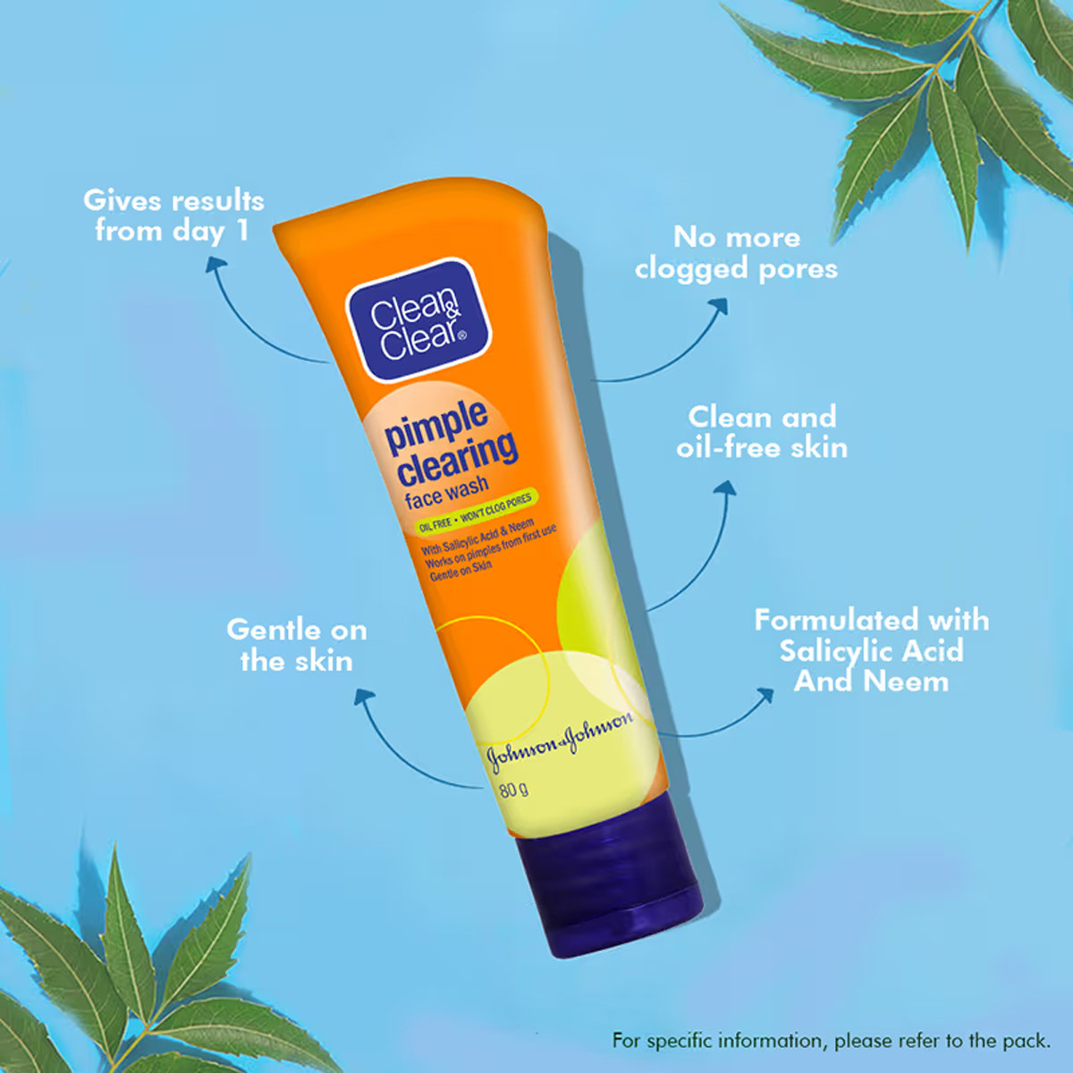 Clean & Clear Pimple Clearing Face Wash 80 gm | Neem & Salicylic Acid | Reduces & Prevents Pimple Within 7 Days | For Pimple Prone Skin, Pack of 1 Clean & Clear Pimple Clearing Face Wash 80 gm | Neem & Salicylic Acid | Reduces & Prevents Pimple Within 7 Days | For Pimple Prone Skin, Pack of 1