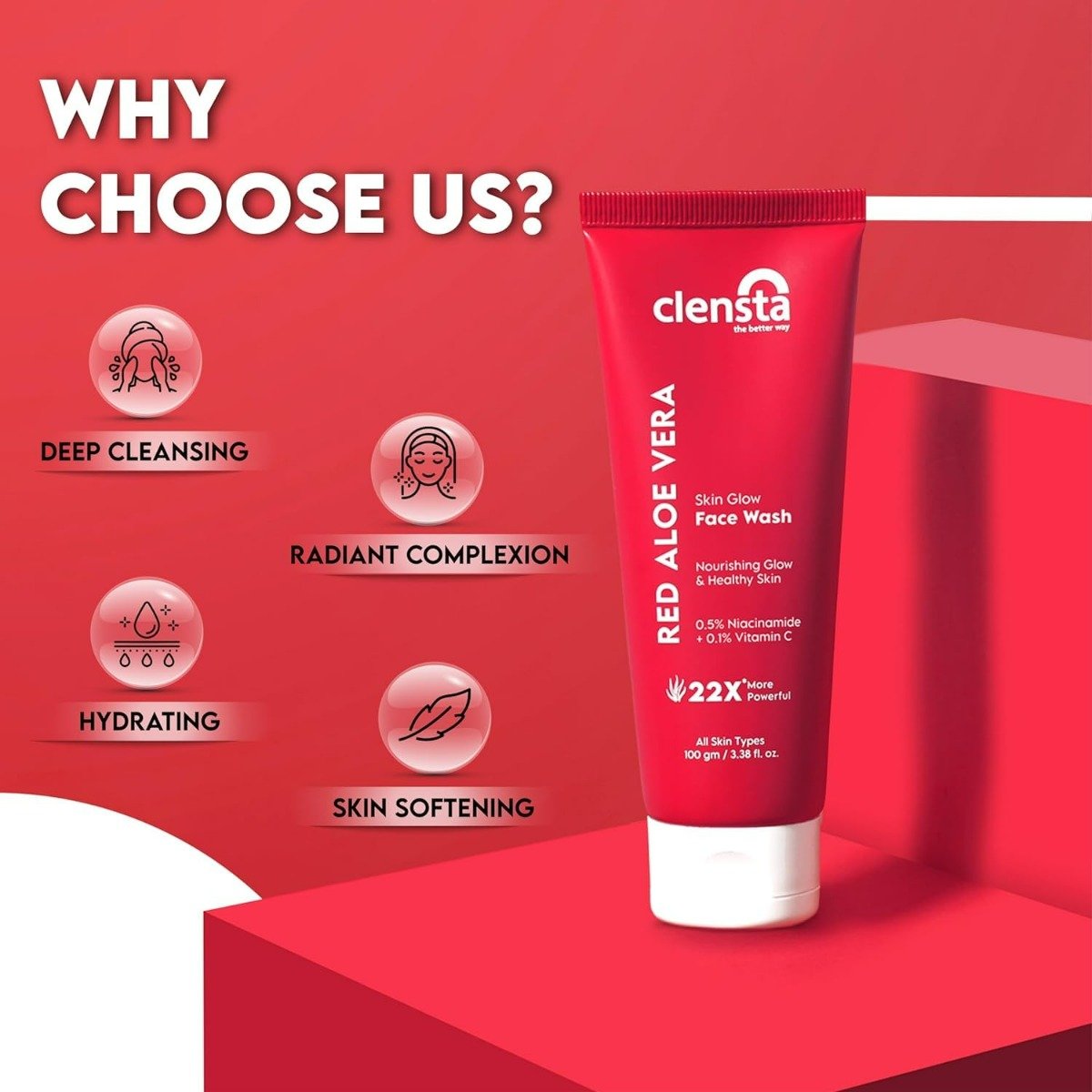 Clensta Red Aloe Vera Skin Glow Face Wash, 100 ml, Pack of 1 Clensta Red Aloe Vera Skin Glow Face Wash, 100 ml, Pack of 1