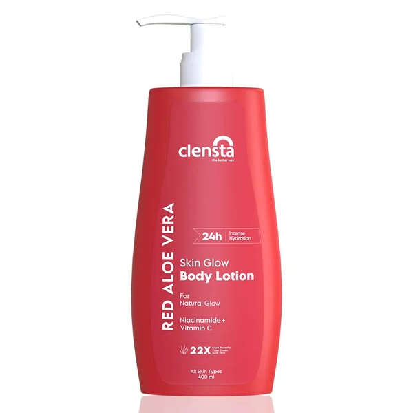 Clensta Red Aloevera Skin Glow Body Lotion, 2x400 ml, Pack of 1
