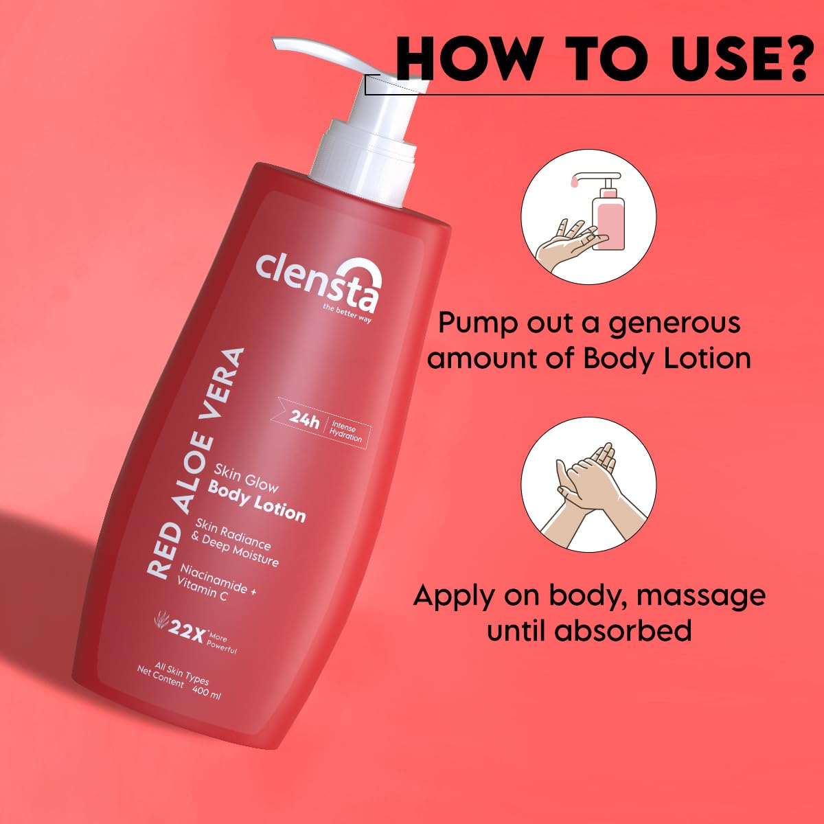 Clensta Red Aloevera Skin Glow Body Lotion, 2x400 ml, Pack of 1 Clensta Red Aloevera Skin Glow Body Lotion, 2x400 ml, Pack of 1