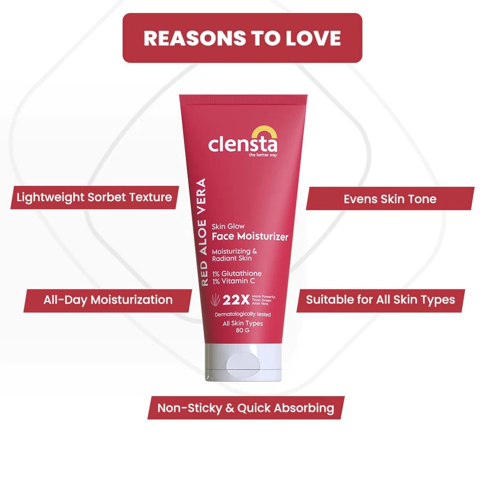 Clensta Red Aloevera Skin Glow Face Moisturizer, 80 gm, Pack of 1 Clensta Red Aloevera Skin Glow Face Moisturizer, 80 gm, Pack of 1