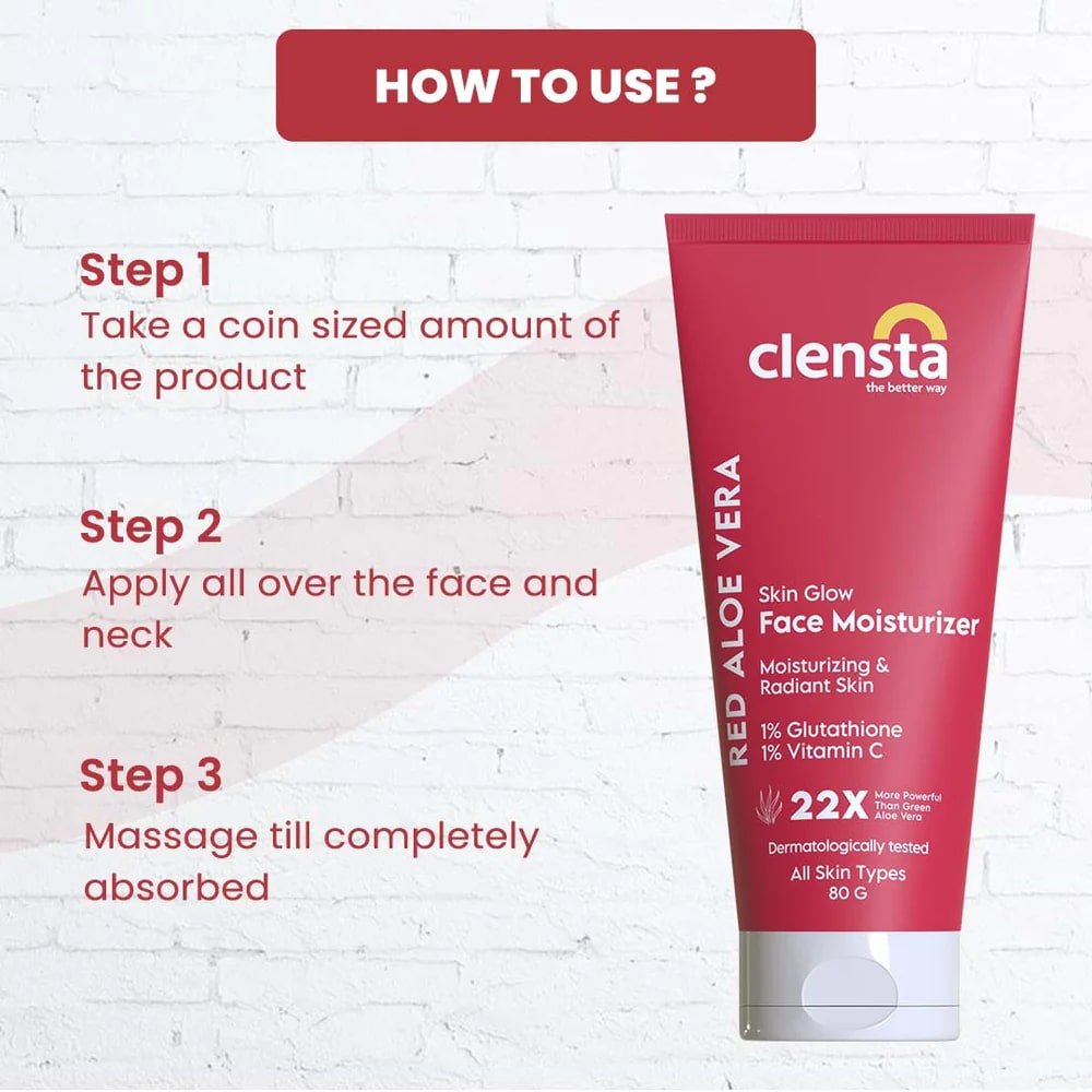 Clensta Red Aloevera Skin Glow Face Moisturizer, 80 gm, Pack of 1 Clensta Red Aloevera Skin Glow Face Moisturizer, 80 gm, Pack of 1