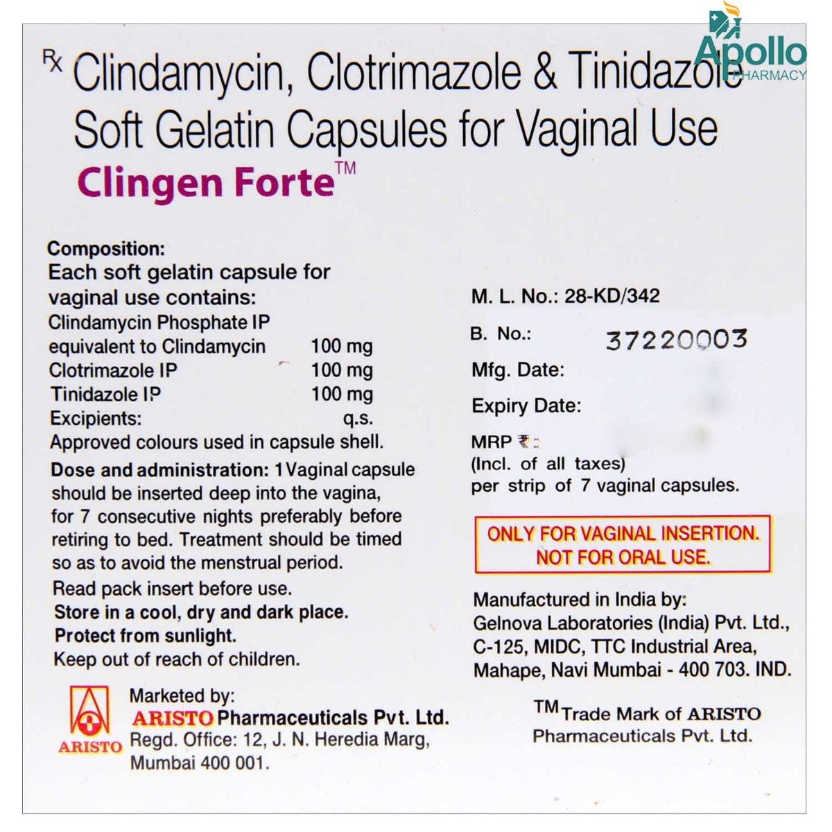 Clingen Forte Vaginal Capsule 7's, Pack of 7 CAPSULES Clingen Forte Vaginal Capsule 7's, Pack of 7 CAPSULES