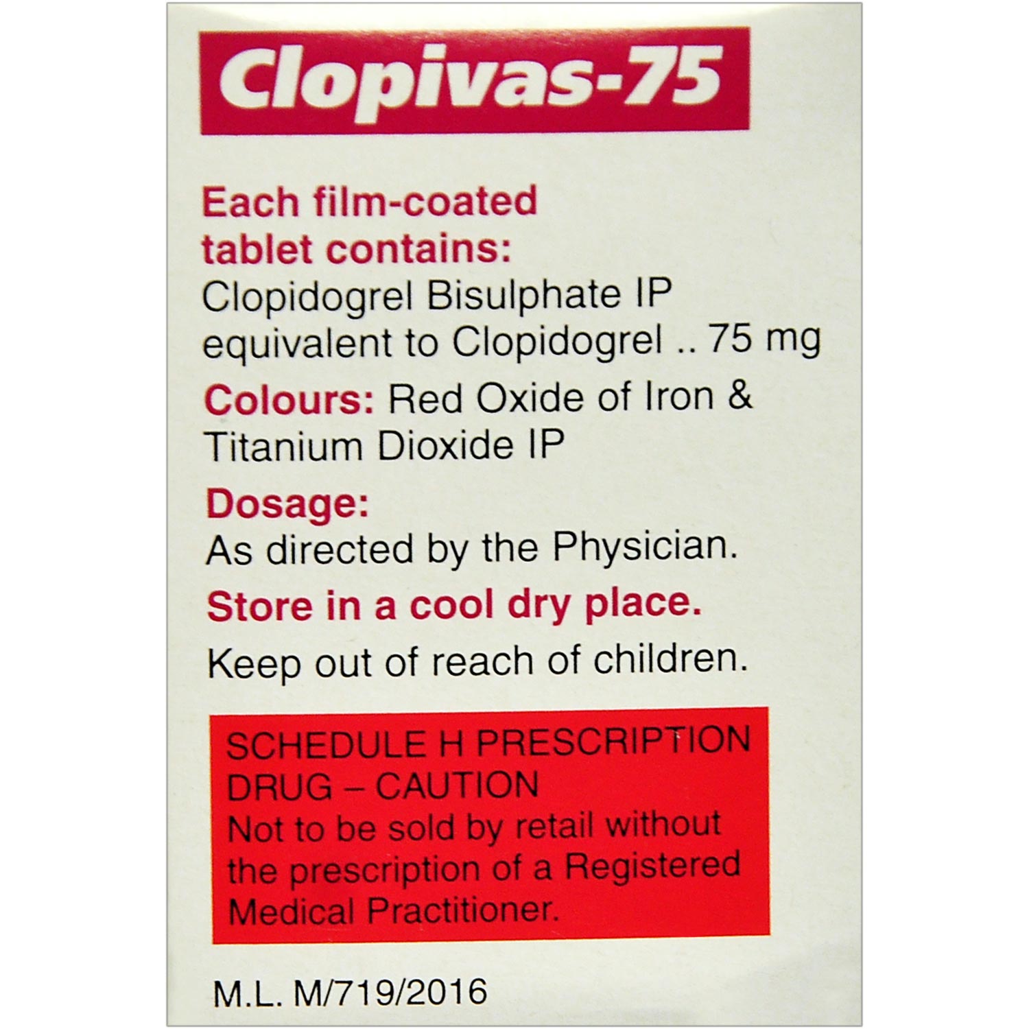 Clopivas-75 Tablet 15's, Pack of 15 TABLETS Clopivas-75 Tablet 15's, Pack of 15 TABLETS