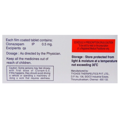 Clonam 0.5 mg Tablet 10's, Pack of 10 TabletS