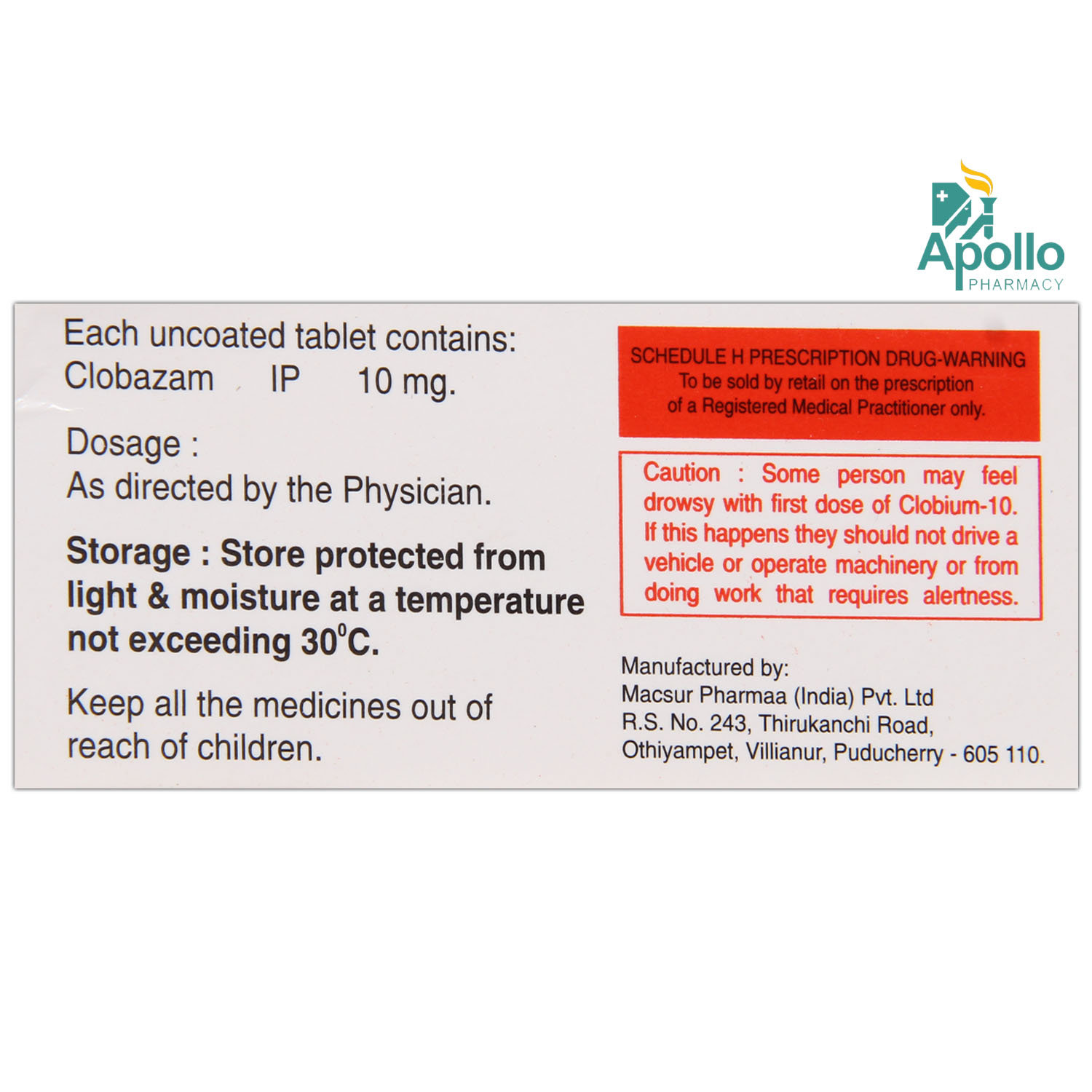 Clobium 10 Tablet 10'S, Pack of 10 TABLETS Clobium 10 Tablet 10'S, Pack of 10 TABLETS