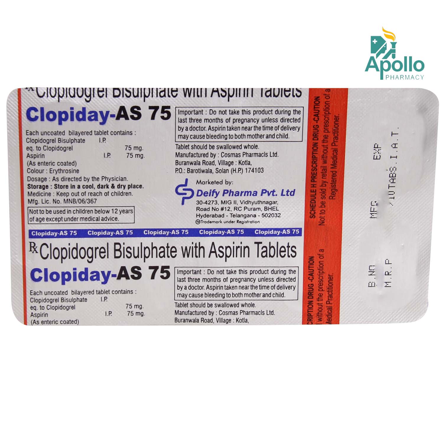 Clopiday AS 75 Tablet 10's, Pack of 10 TABLETS Clopiday AS 75 Tablet 10's, Pack of 10 TABLETS