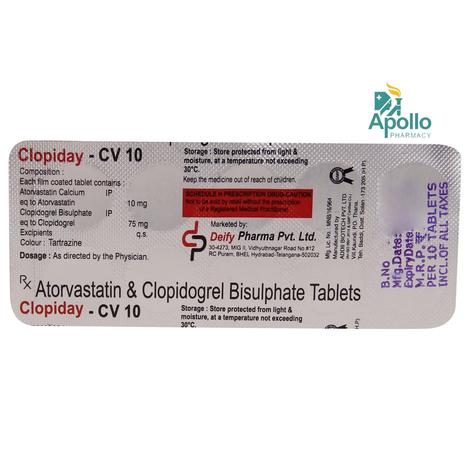 Clopiday CV 10 Tablet 10's, Pack of 10 TABLETS Clopiday CV 10 Tablet 10's, Pack of 10 TABLETS