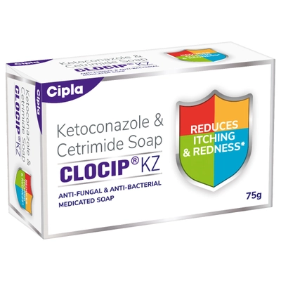 Clocip KZ Soap 75 gm | Ketoconazole &amp; Cetrimide | Antifungal &amp; Anti Bacterial Medicated Soap | Treats Skin Infection | Reduces Itching &amp; Redness, Pack of 1 SOAP