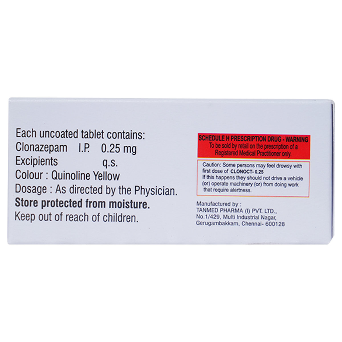 Clonoct- 0.25 Tablet 10's, Pack of 10 Clonoct- 0.25 Tablet 10's, Pack of 10