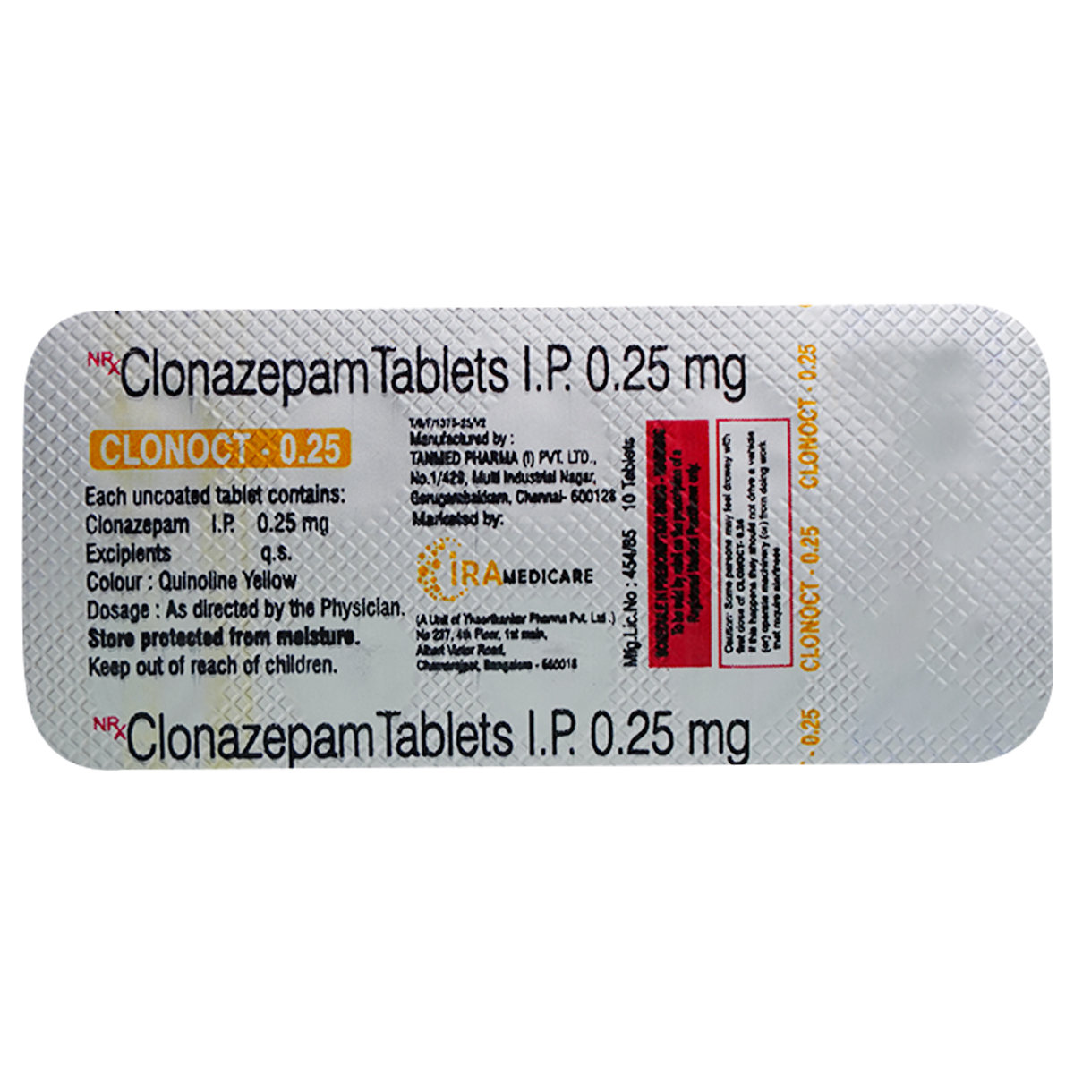 Clonoct- 0.25 Tablet 10's, Pack of 10 Clonoct- 0.25 Tablet 10's, Pack of 10