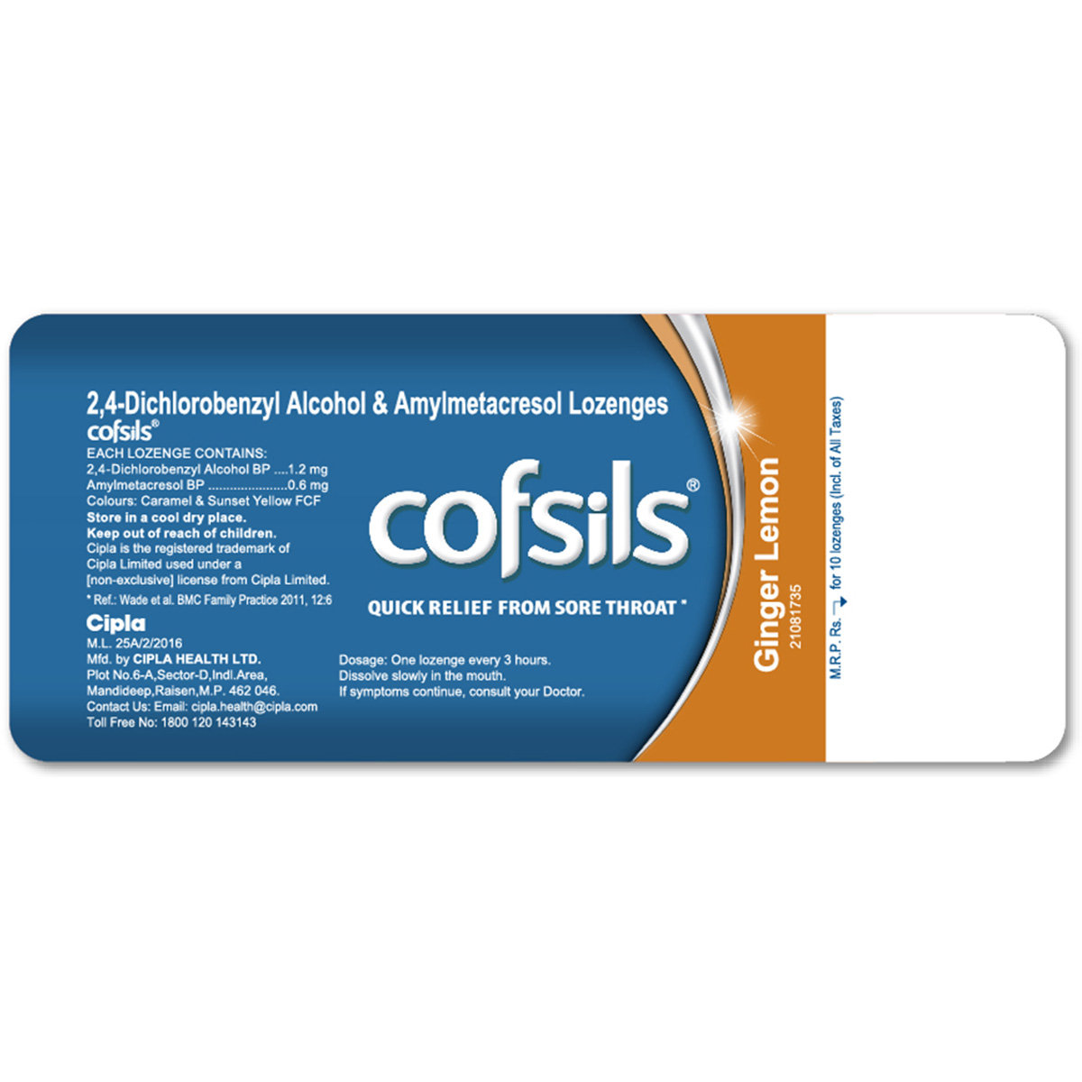 Cofsils Ginger Lemon Flavour, 10 Lozenges, Pack of 10 Cofsils Ginger Lemon Flavour, 10 Lozenges, Pack of 10