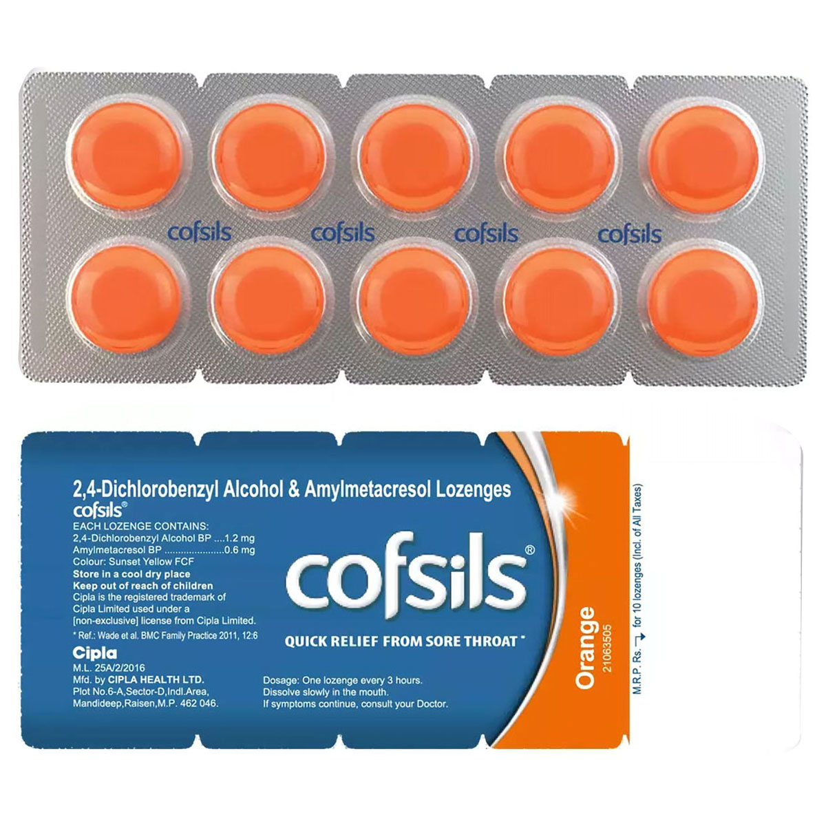 Cofsils Orange Lozenges 10's, Pack of 10 LozengesS Cofsils Orange Lozenges 10's, Pack of 10 LozengesS