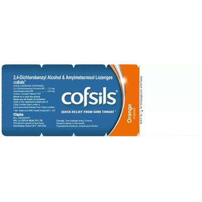 Cofsils Orange Lozenges 10's, Pack of 10 LozengesS