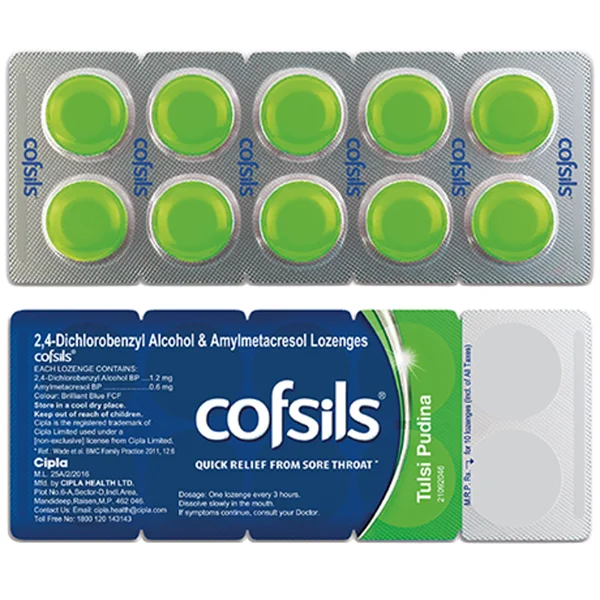 Cofsils Tulsi Pudina Flavour Lozenges, 10 Count