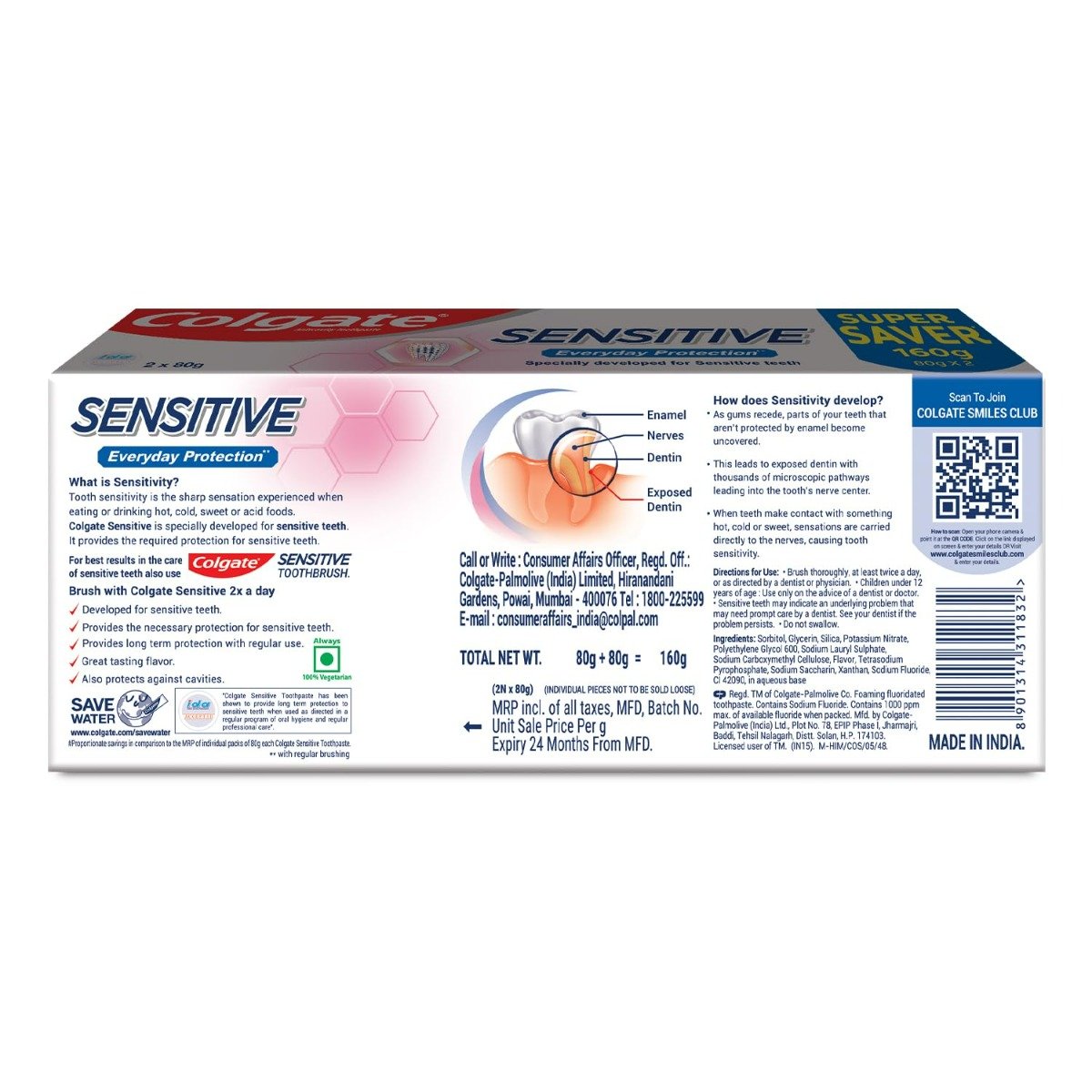 Colgate Sensitive Everyday Protection Toothpaste, 160 gm (2 x 80 gm), Pack of 1 Colgate Sensitive Everyday Protection Toothpaste, 160 gm (2 x 80 gm), Pack of 1