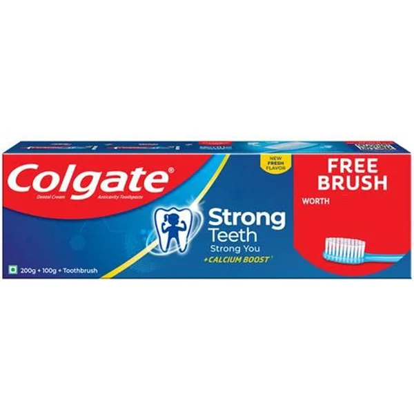 Colgate Strong Teeth Anticavity Toothpaste, 1 Kit (200gm + 100gm + 1 Toothbrush), Pack of 1