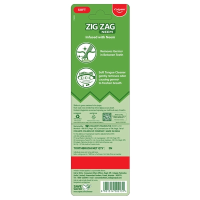 Colgate Zig Zag Neem Soft Tooth Brush 3'S, Pack of 1