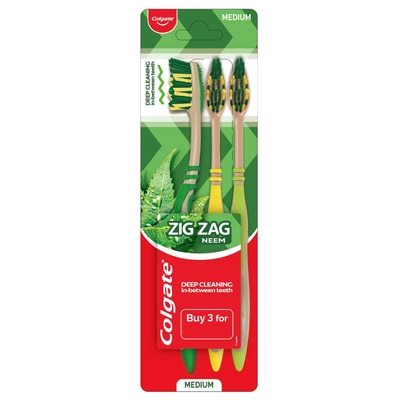 Colgate Zig Zag Neem Medium Tooth Brush 3'S, Pack of 1