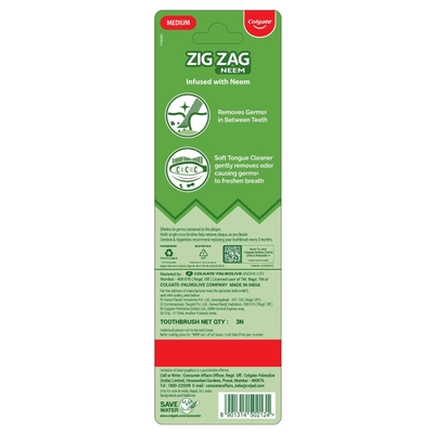 Colgate Zig Zag Neem Medium Tooth Brush 3'S, Pack of 1