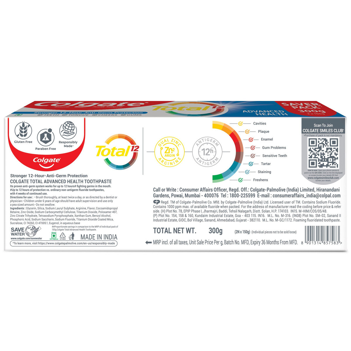 Colgate Total Advanced Health Toothpaste, 300 gm (2x150gm), Pack of 1 Colgate Total Advanced Health Toothpaste, 300 gm (2x150gm), Pack of 1