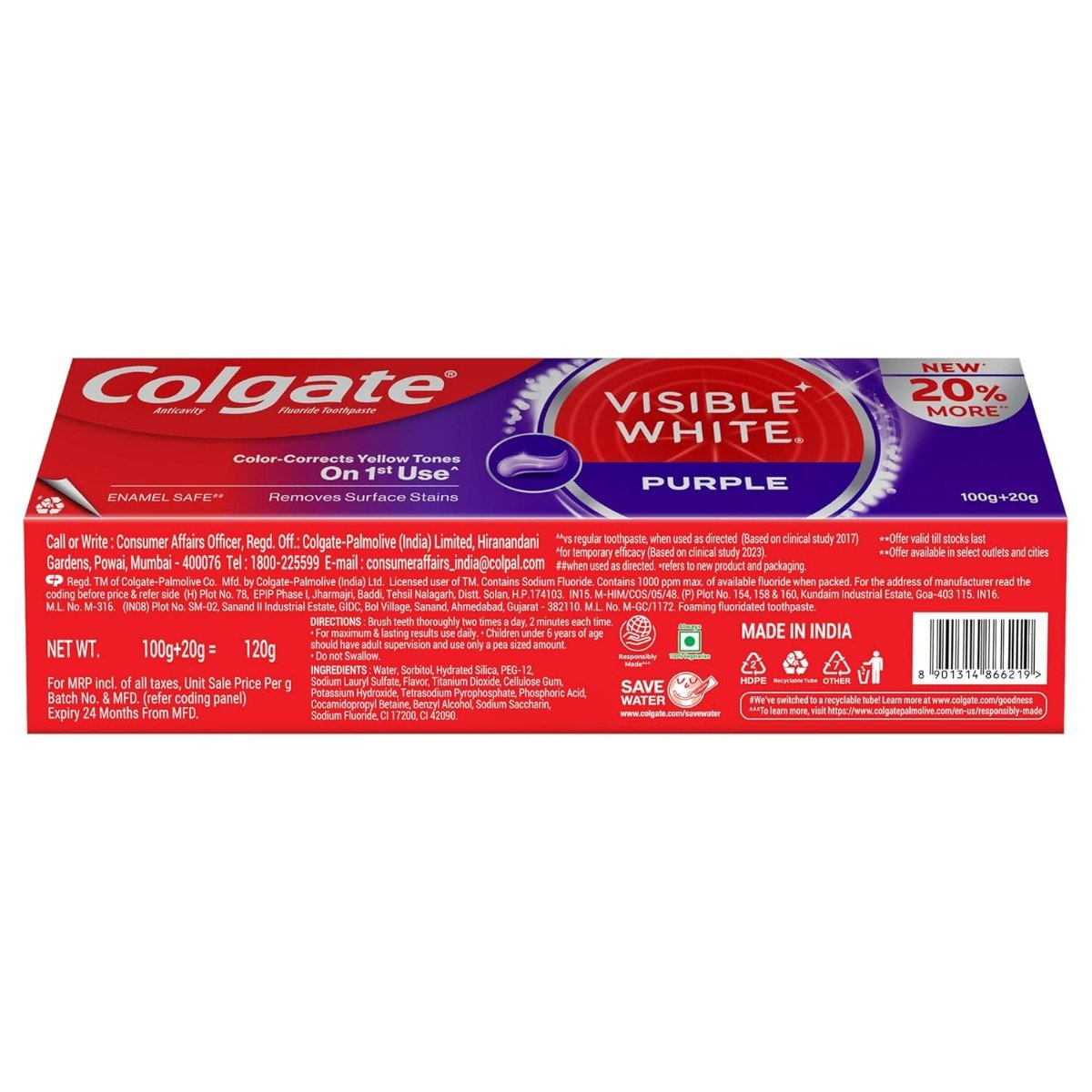 Colgate Visible White Purple Toothpaste, 120 gm, Pack of 1 Colgate Visible White Purple Toothpaste, 120 gm, Pack of 1