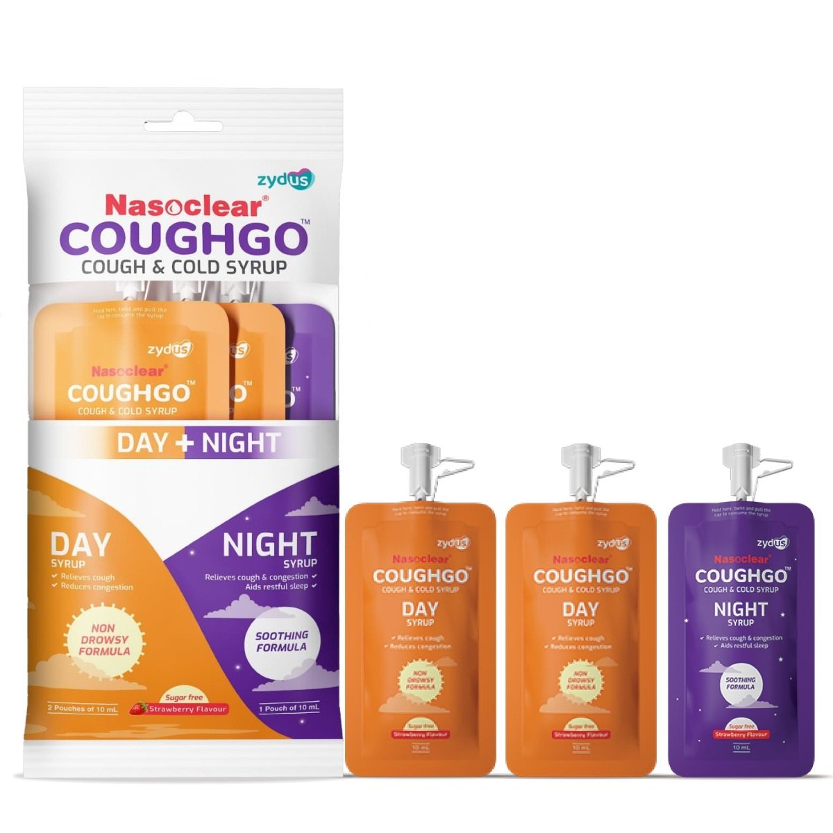 Buy Nasoclear Coughgo Sugar Free Strawberry Flavour Syrup Combipack 3x10 ml Online