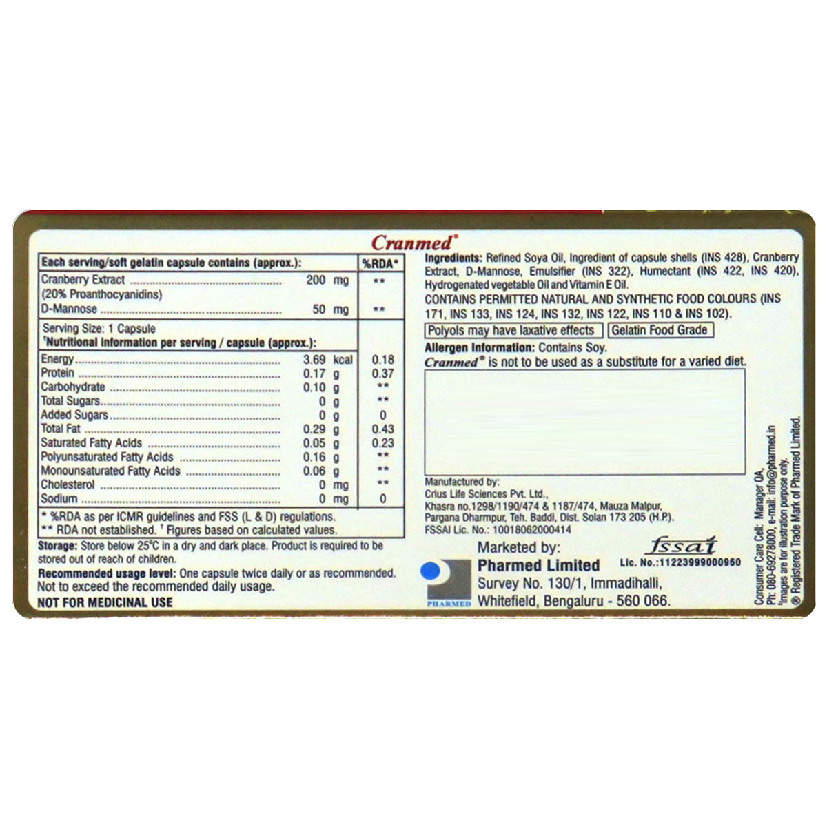 Cranmed Capsule 10's, Pack of 10 CAPSULES Cranmed Capsule 10's, Pack of 10 CAPSULES