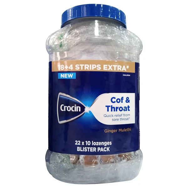 Crocin Cof &amp; Throat Ginger Mulethi Lozenges, 220 Count, Pack of 220