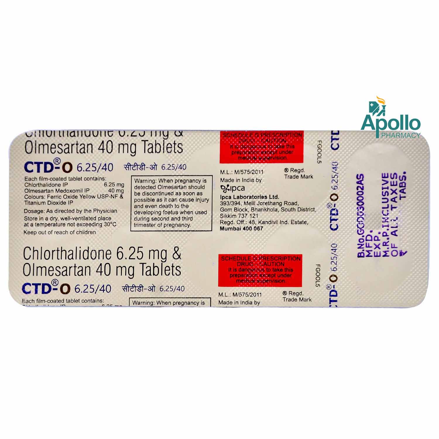 CTD-O 6.25/40 Tablet 10's, Pack of 10 TABLETS CTD-O 6.25/40 Tablet 10's, Pack of 10 TABLETS