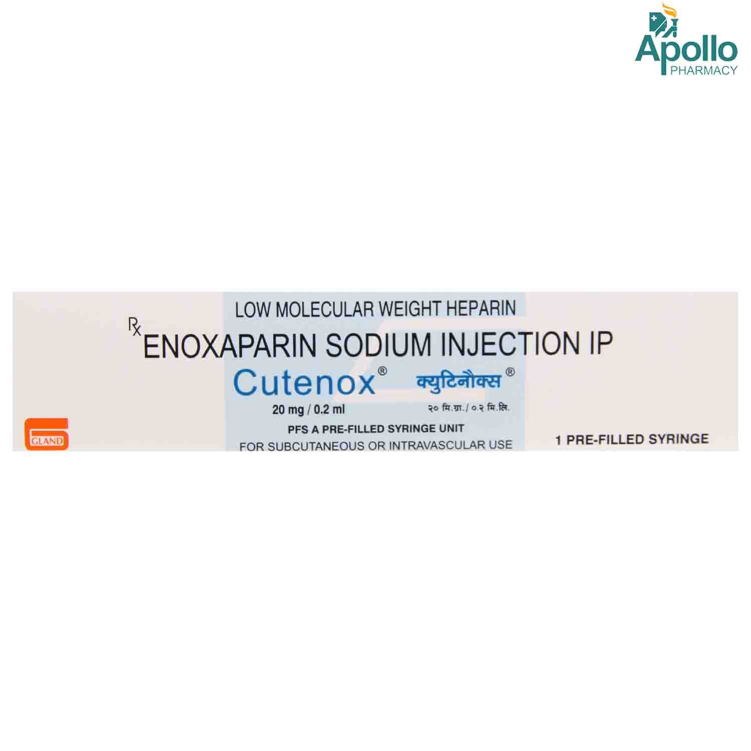 Cutenox 20 Injection 0.2 ml, Pack of 1 INJECTION Cutenox 20 Injection 0.2 ml, Pack of 1 INJECTION