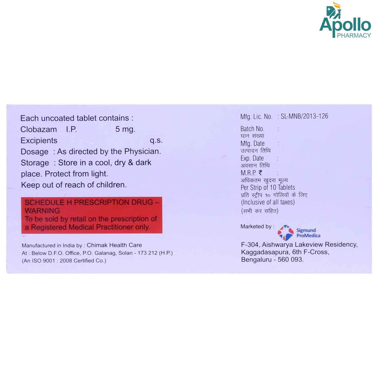 CZAM 5MG TABLET, Pack of 10 TABLETS CZAM 5MG TABLET, Pack of 10 TABLETS