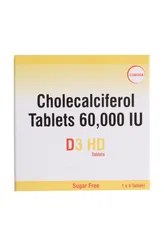 D3 HD 60K Sugar Free Chewable Tablet 4's, Pack of 4 TABLETS