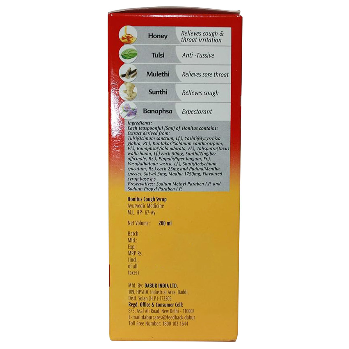 Dabur Honitus Herbal Cough Remedy Syrup, 200 ml, Pack of 1 Dabur Honitus Herbal Cough Remedy Syrup, 200 ml, Pack of 1