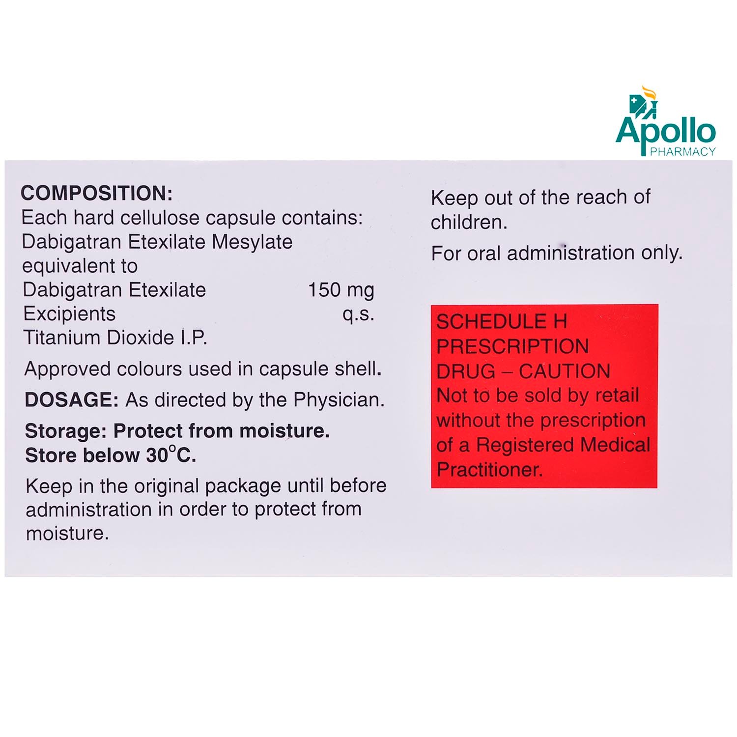 Dabigza 150 Capsule 10's, Pack of 10 CAPSULES Dabigza 150 Capsule 10's, Pack of 10 CAPSULES