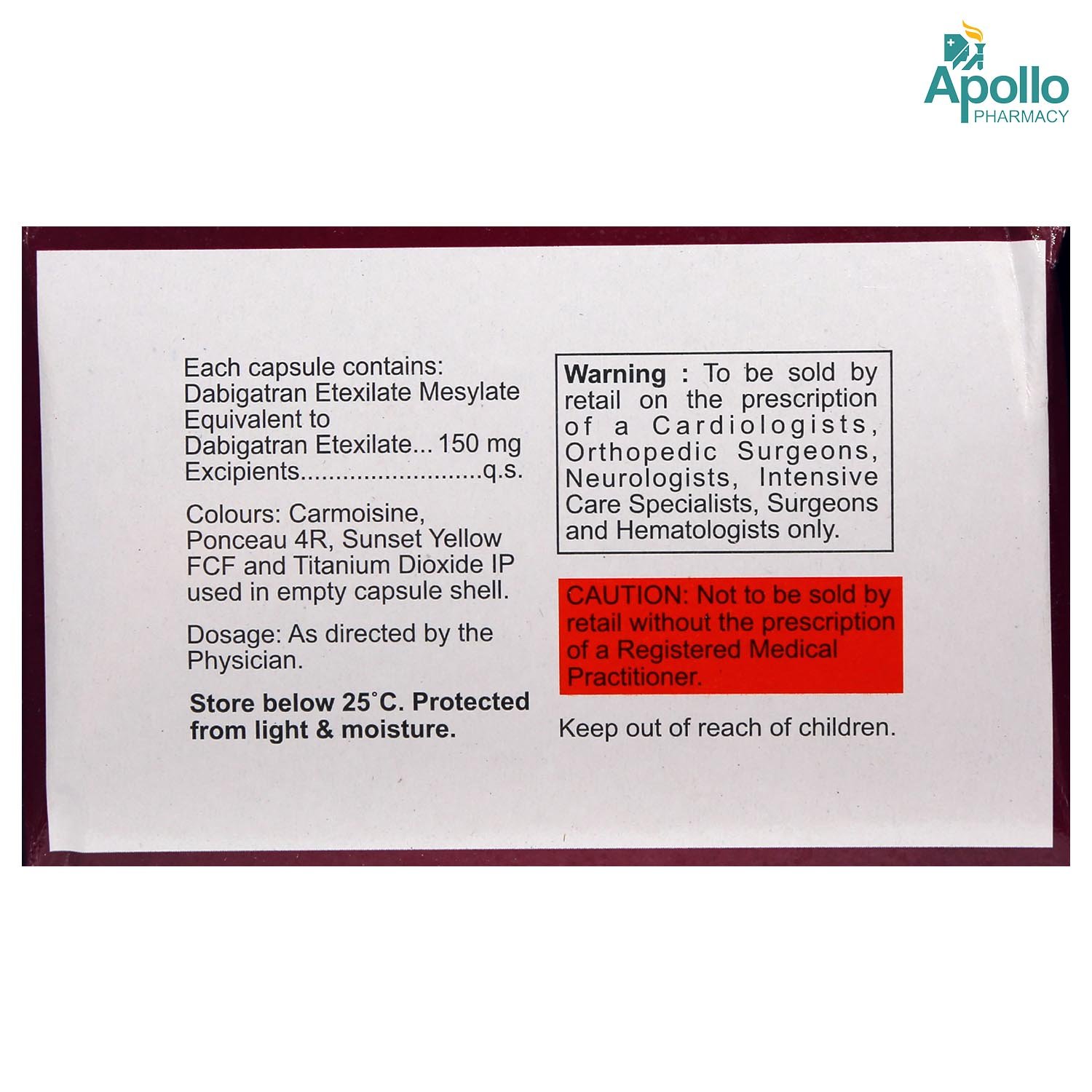 Dabiclot 150 Capsule 10's, Pack of 10 CAPSULES Dabiclot 150 Capsule 10's, Pack of 10 CAPSULES