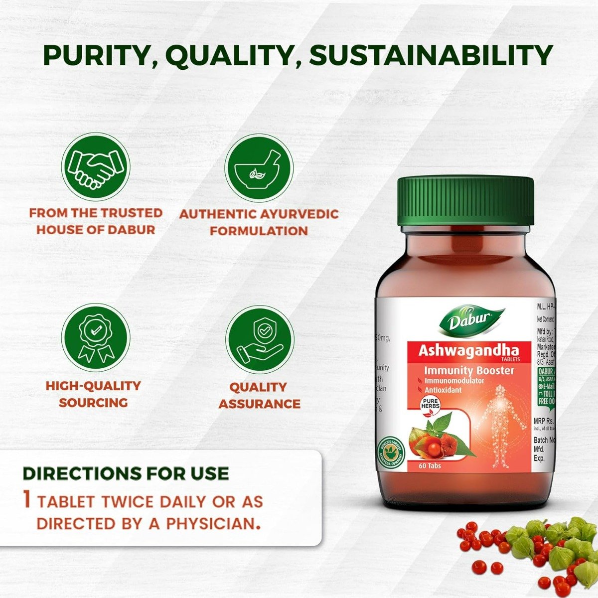 Dabur Ashwagandha for Immunity Booster, 60 Tablets, Pack of 1 Dabur Ashwagandha for Immunity Booster, 60 Tablets, Pack of 1