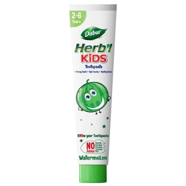 Dabur Herb'l Kids Watermelon Flavour Toothpaste for 2-6 Years, 80 gm, Pack of 1