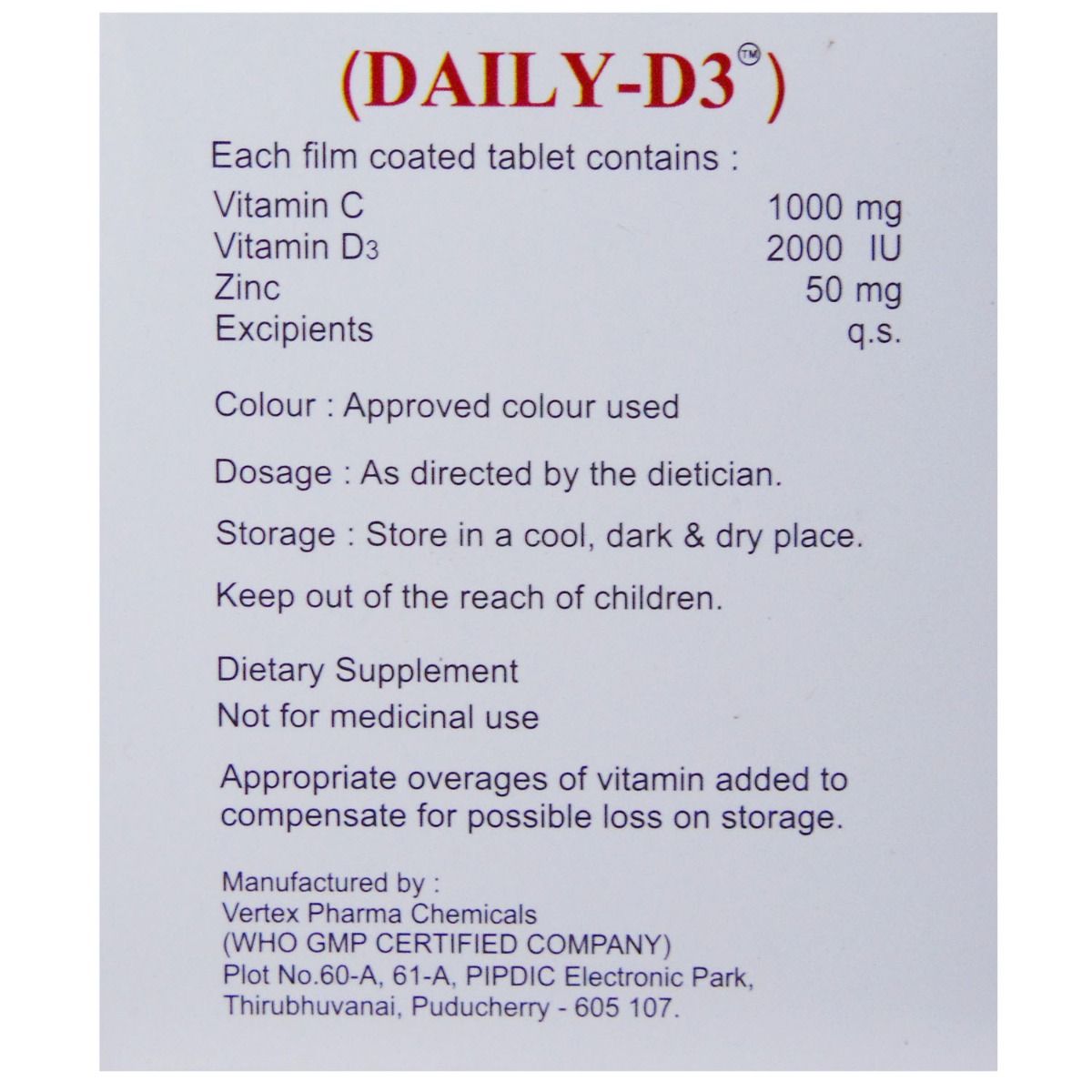 DailyD3 Tablet 10's Price, Uses, Side Effects, Composition Apollo