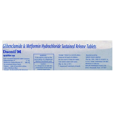 Daonil-M Tablet 15's, Pack of 15 TabletS