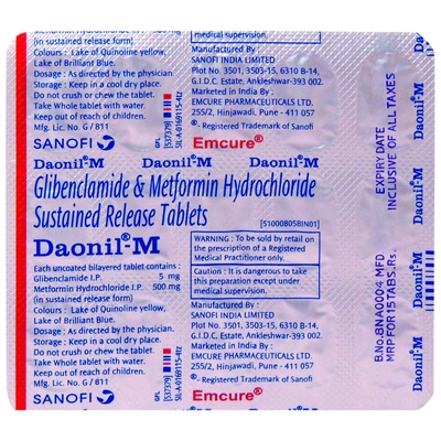 Daonil-M Tablet 15's, Pack of 15 TabletS