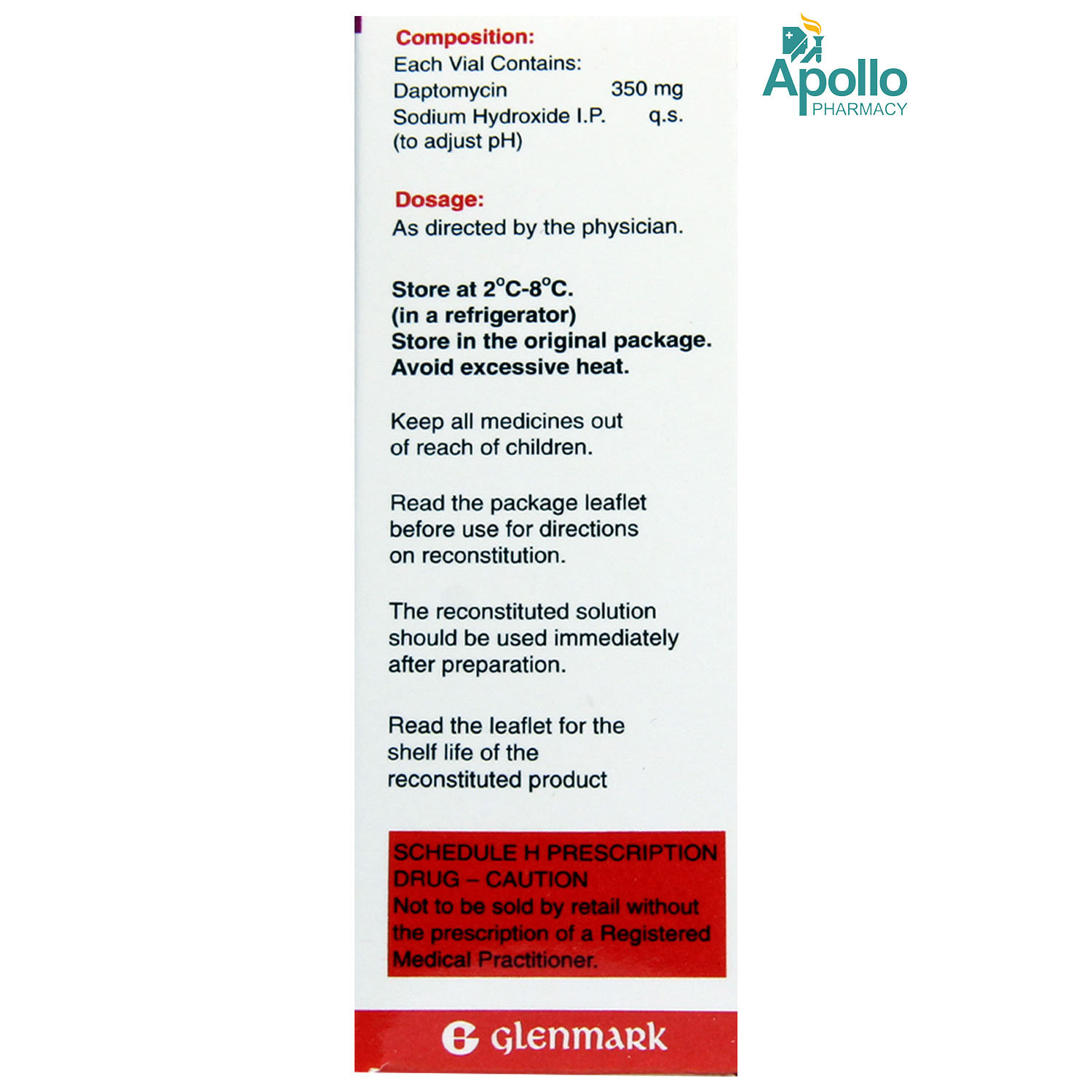 Dapmicin 350mg Injection, Pack of 1 INJECTION Dapmicin 350mg Injection, Pack of 1 INJECTION