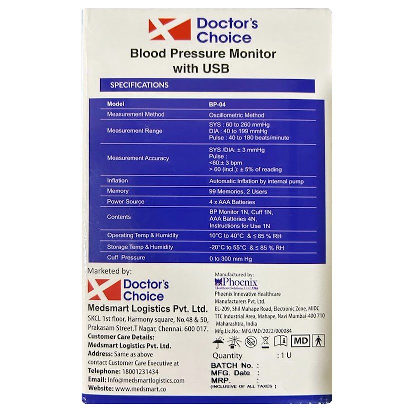 Dc Blood Pressure Monitor With Usb Bp-04, Pack of 1 Dc Blood Pressure Monitor With Usb Bp-04, Pack of 1