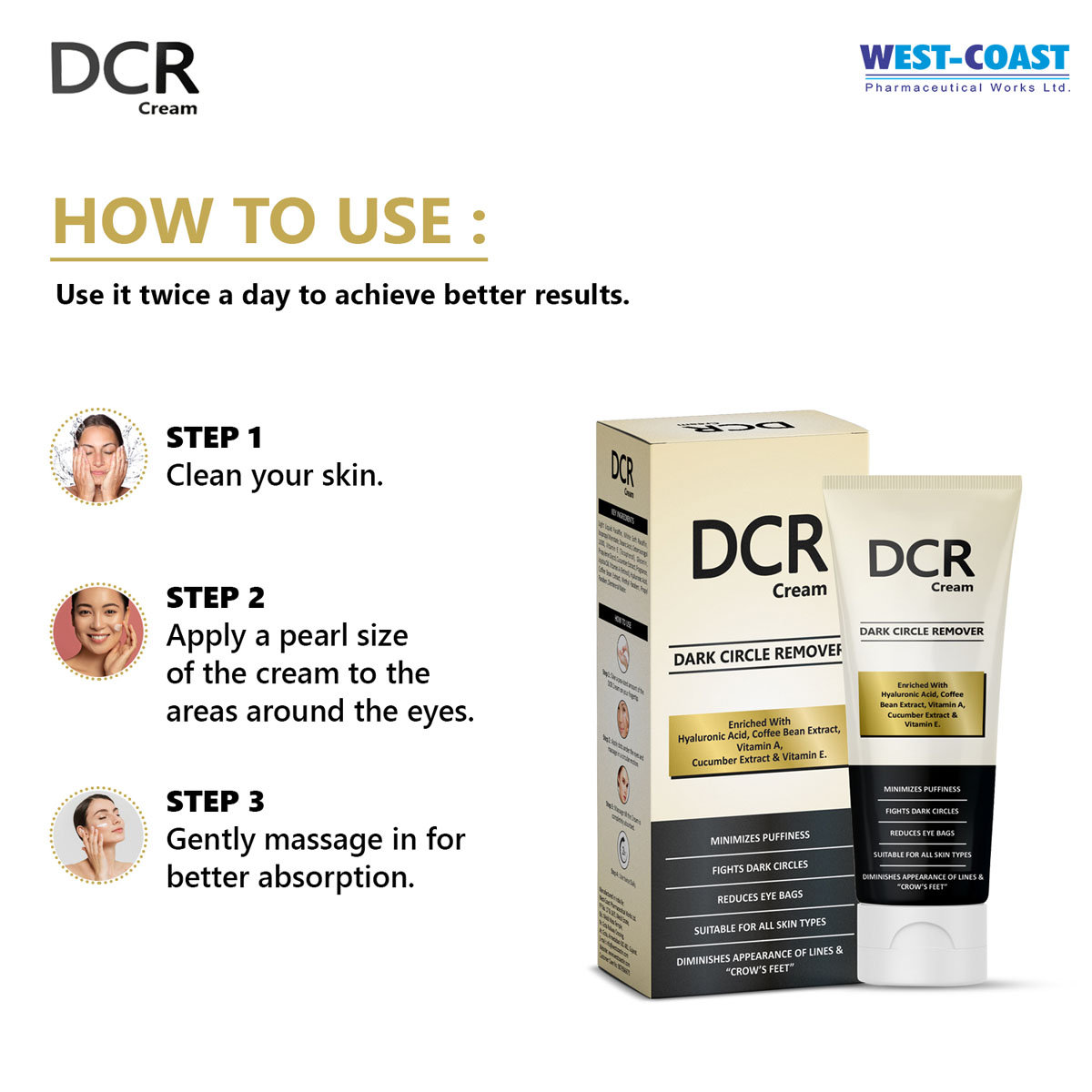 Westcoast DCR Dark Circle Remover Cream, 50 ml, Pack of 1 Westcoast DCR Dark Circle Remover Cream, 50 ml, Pack of 1